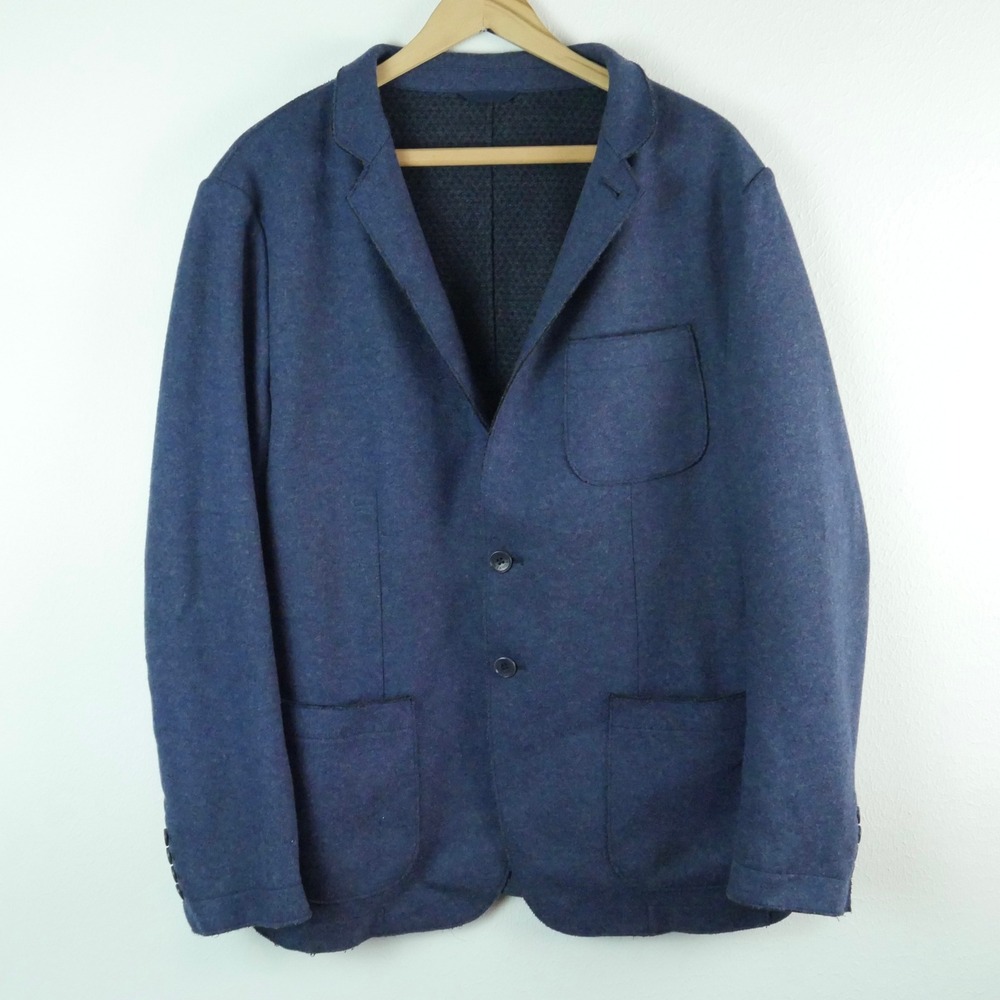 Shanghai Tang Mens Blue Wool Blend Knit Unstructured Blazer Jacket US 42 Luxury